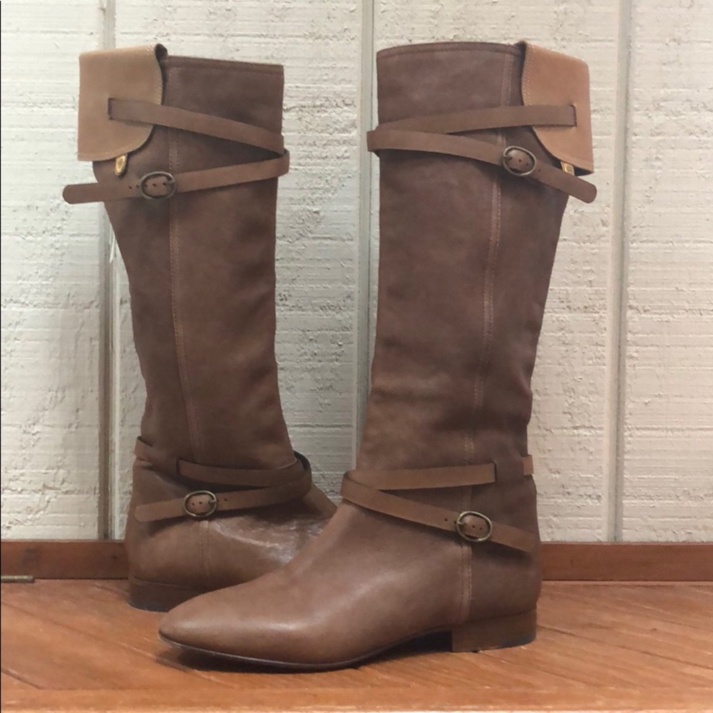Chloe Brown Strap Buckle Knee High Boots